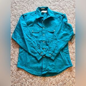 Vtg St Johns Bay Chamois Cloth Teal Green Long Sleeve Shirt Mens Large NWT